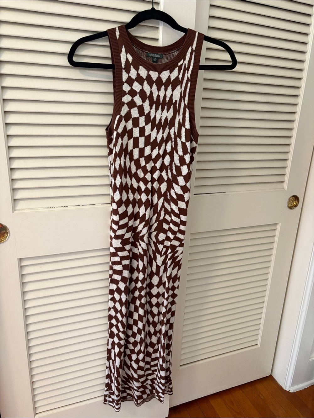 wild fable Brown and White Checker Knit Maxi Dress